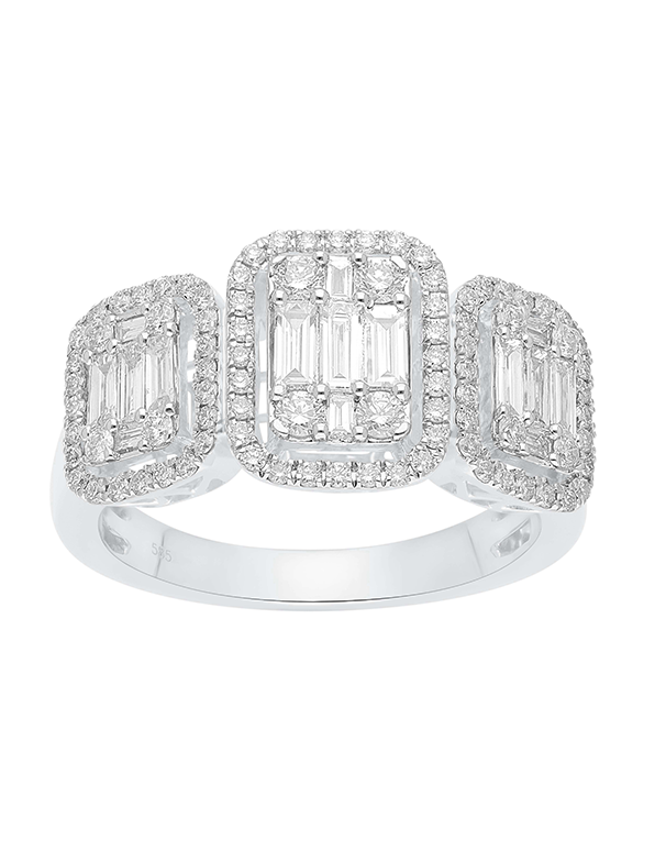 Diamond Ring - 14ct White Gold 1.15ct Baguette and Brilliant Cut Diamond Set Ring -784259