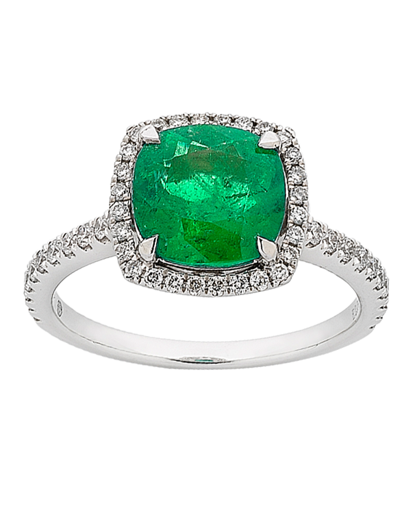 Emerald Ring - 18ct White Gold Emerald & Diamond Ring - 756017