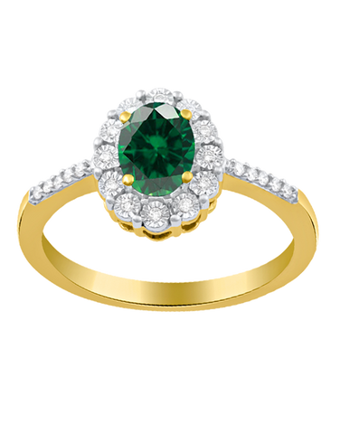 Emerald Ring - 14ct Yellow Gold Emerald and Diamond Ring - 761676