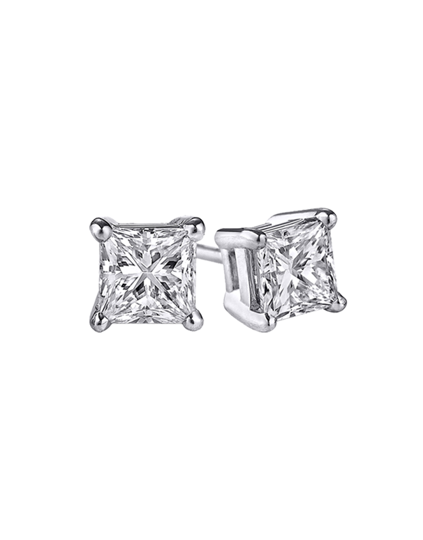 14ct White Gold Princess Cut Diamond Stud Earrings - 762589