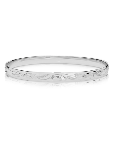 Gold Bangle - 10ct White Gold Engraved Bangle - 784295