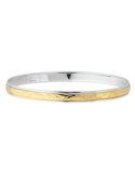 Silver & Gold Bangle - Silver & Yellow Gold Engraved Bangle - 782390