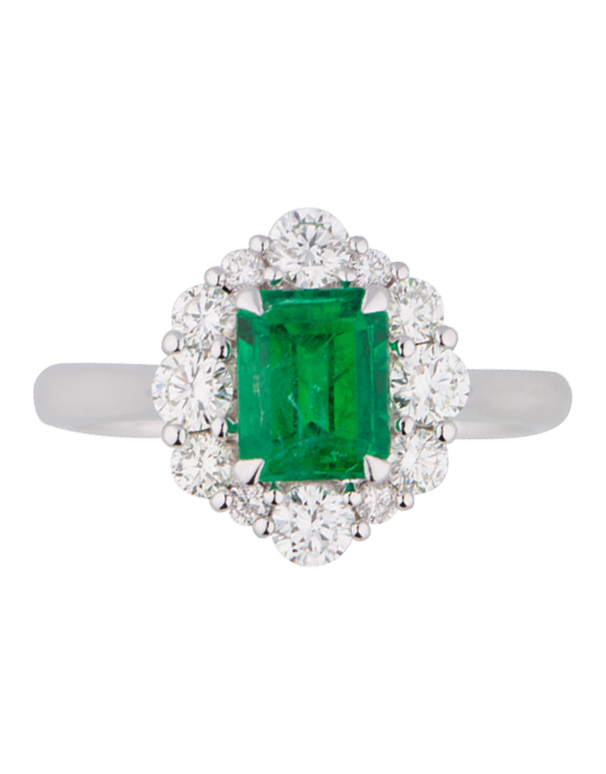Emerald Ring - 18ct White Gold Emerald & Diamond Ring - 770389