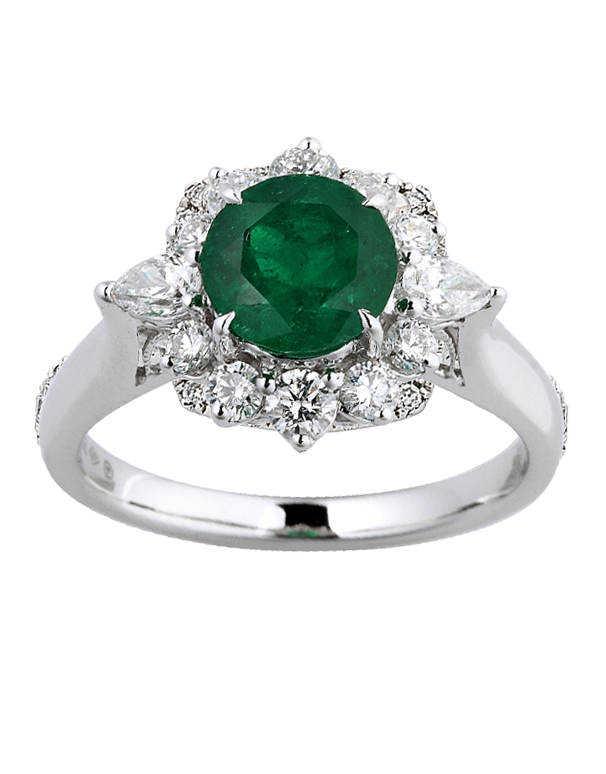 Emerald Ring - 18ct White Gold Emerald & Diamond Ring - 770390