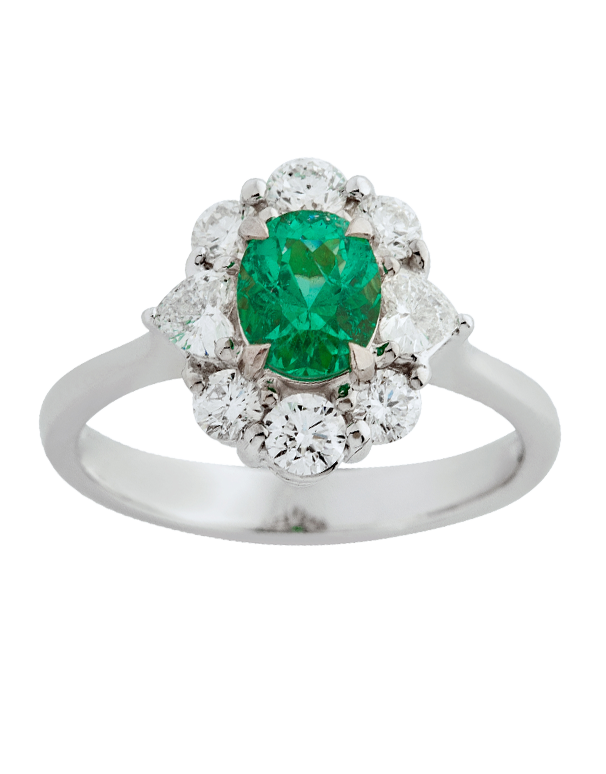 Emerald Ring - 18ct White Gold Emerald & Diamond Ring - 770399