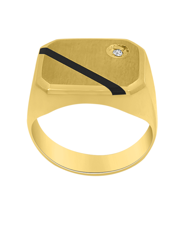 Men's Ring - 10ct Yellow Gold Onyx and CZ Ring - 771361