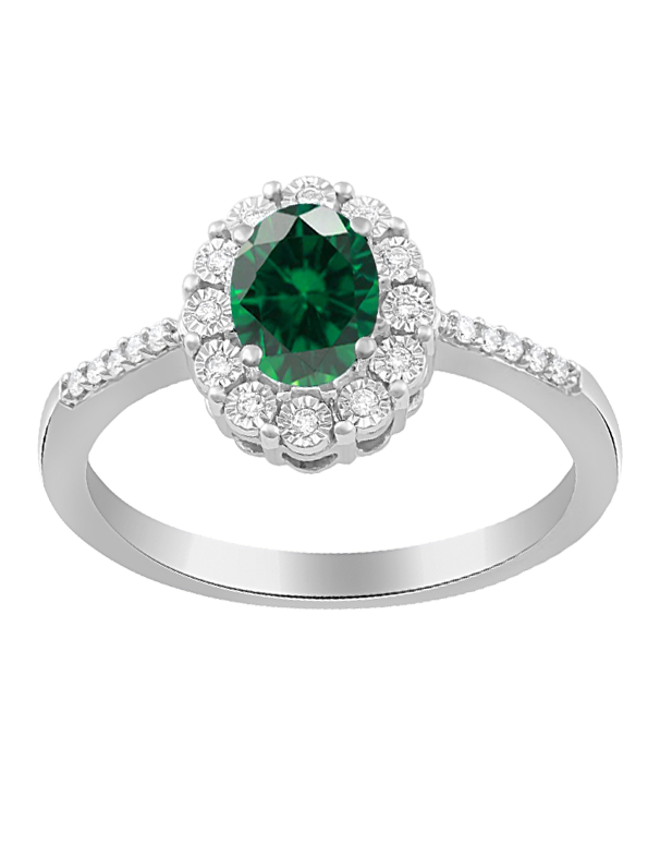 Emerald Ring - 14ct White Gold Emerald and Diamond Ring - 780057