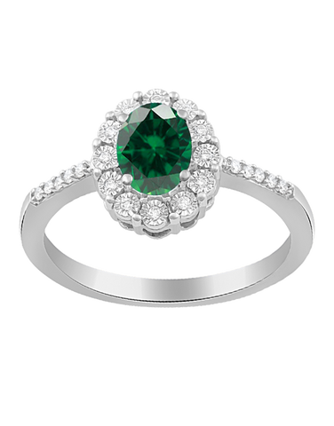 Emerald Ring - 14ct White Gold Emerald and Diamond Ring - 780057