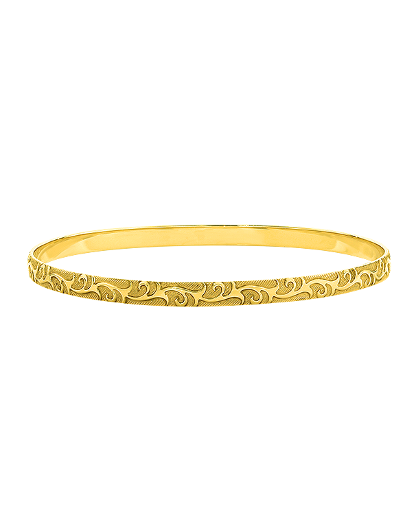 Gold Bangle - 10ct Yellow Gold Solid Engraved Bangle - 782391