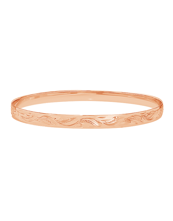 Gold Bangle - 10ct Rose Gold Solid Engraved Bangle - 782392