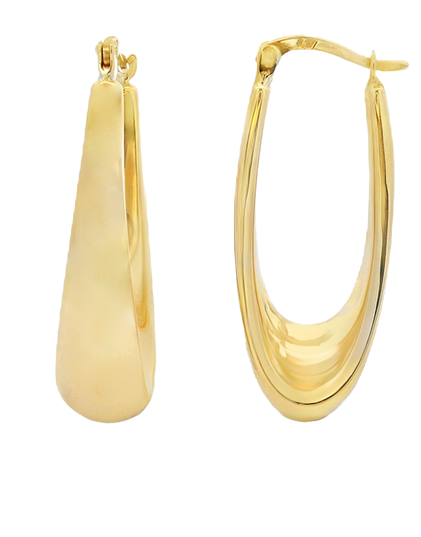 Gold Earrings - 10ct Yellow Gold Oval Hoop Earrings - 783993