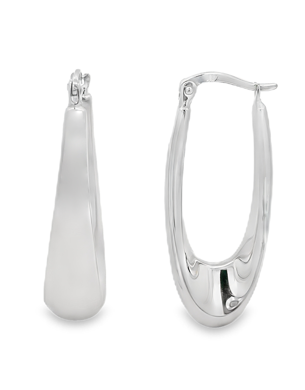 Gold Earrings - 10ct White Gold Oval Hoop Earrings - 783998