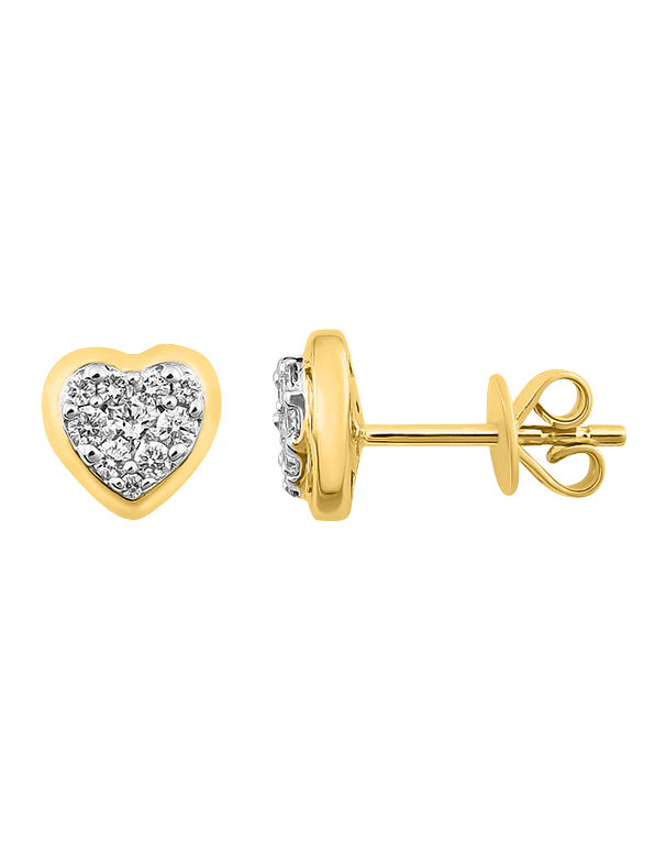 Diamond Earrings - 10ct Yellow Gold Diamond Set Heart Stud Earrings - 784030