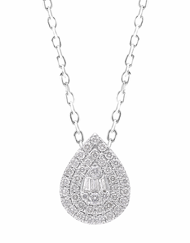 Diamond Pendant - 10ct White Gold Diamond Set  Pear Shape Pendant - 784143