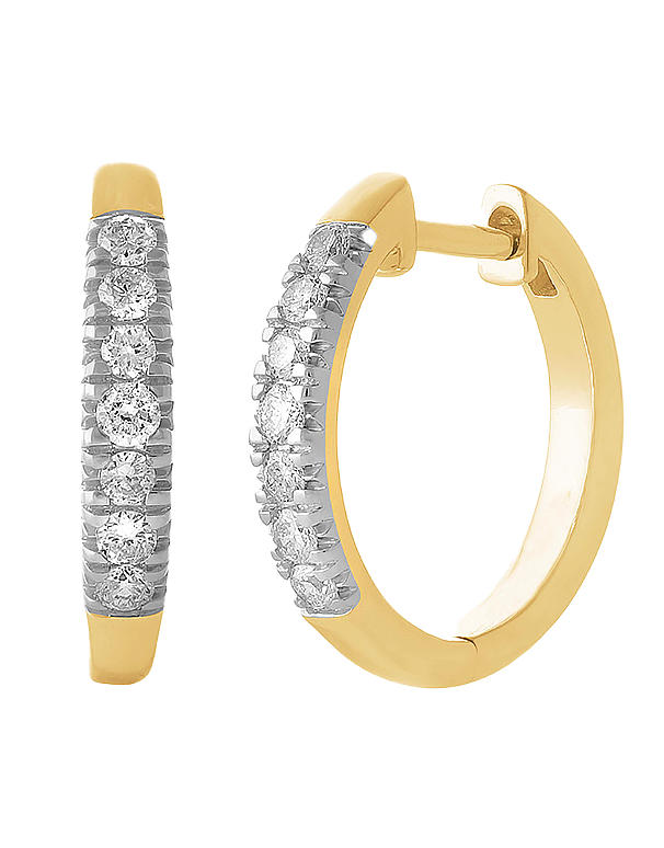 Diamond Earrings - 10ct Yellow Gold Diamond Set Hoop Earrings - 784160