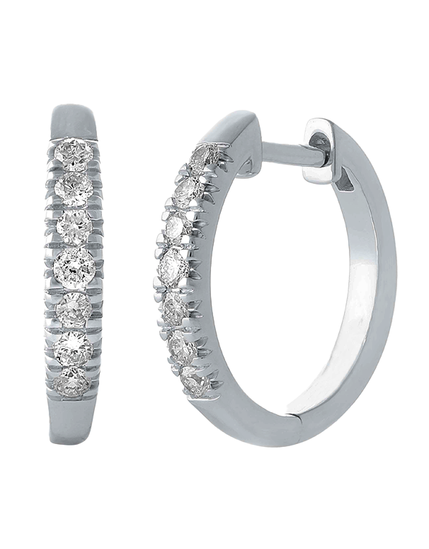 Diamond Earrings - 10ct White Gold Diamond Set Hoop Earrings - 784161
