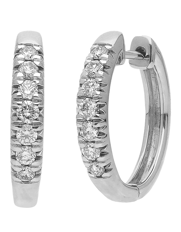 Diamond Earrings - 10ct White Gold Diamond Set Hoop Earrings - 784163