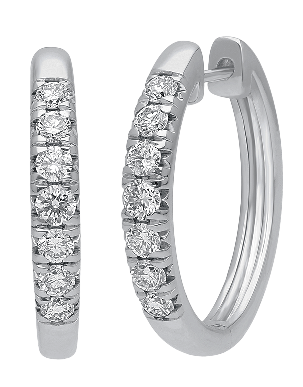 Diamond Earrings - 10ct White Gold Diamond Set Hoop Earrings - 784165