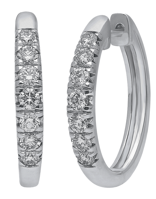 Diamond Earrings - 10ct White Gold Diamond Set Hoop Earrings - 784169