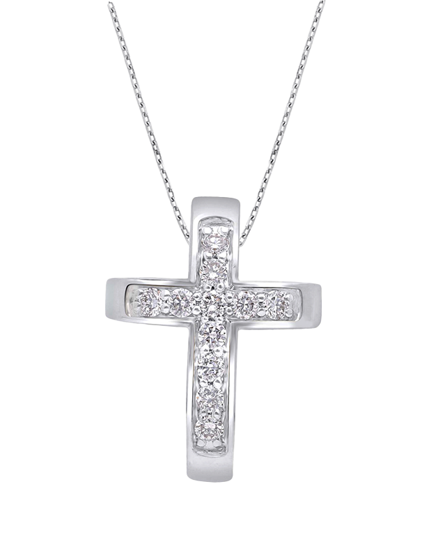 Diamond Pendant - 10ct White Gold Diamond Set Cross Pendant - 784177