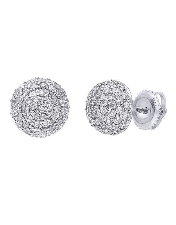 Diamond Earrings - 10ct White Gold Diamond Set Dome Stud Earrings -784189