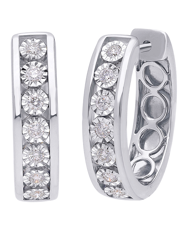 Diamond Earrings - 10ct White Gold Diamond Set Hoop Earrings - 784239