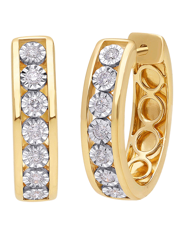 Diamond Earrings - 10ct Yellow Gold Diamond Set Hoop Earrings - 784240