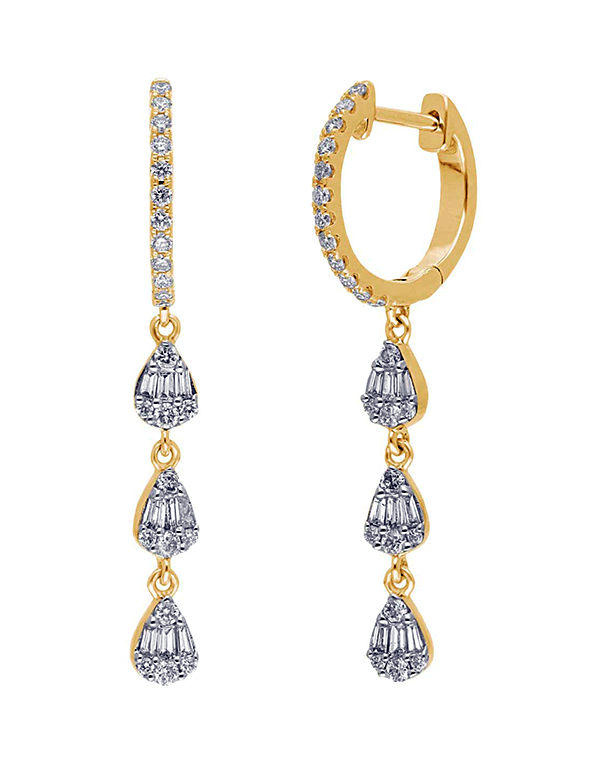 Diamond Earrings - 10ct Yellow Gold Diamond Set Drop Earrings - 784268