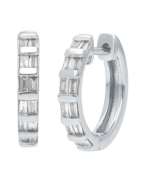 Diamond Earrings - 10ct White Gold Diamond Set Hoop Earrings - 784271
