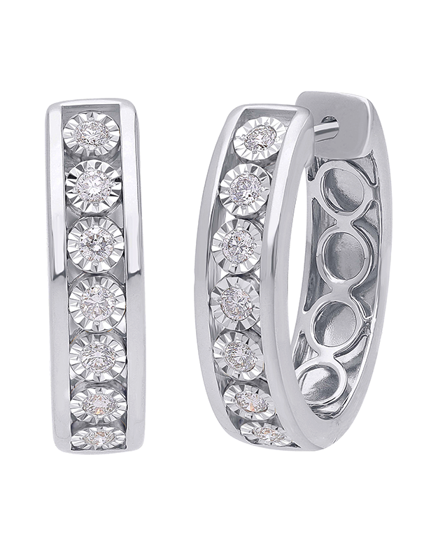 Diamond Earrings - 10ct White Gold Diamond Set Hoop Earrings - 784283