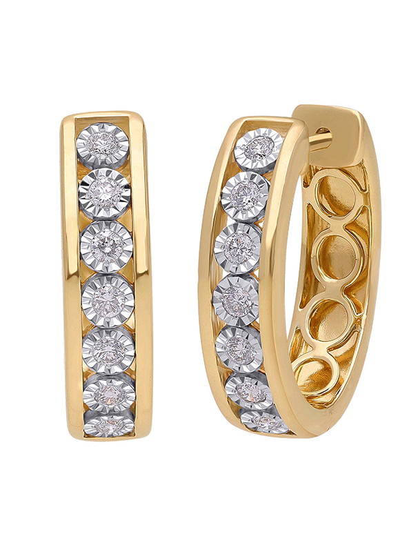 Diamond Earrings - 10ct Yellow Gold Diamond Set Hoop Earrings - 784282