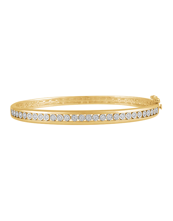 Diamond Bangle - 10ct Yellow Gold Diamond Set Hinged Bangle - 784284