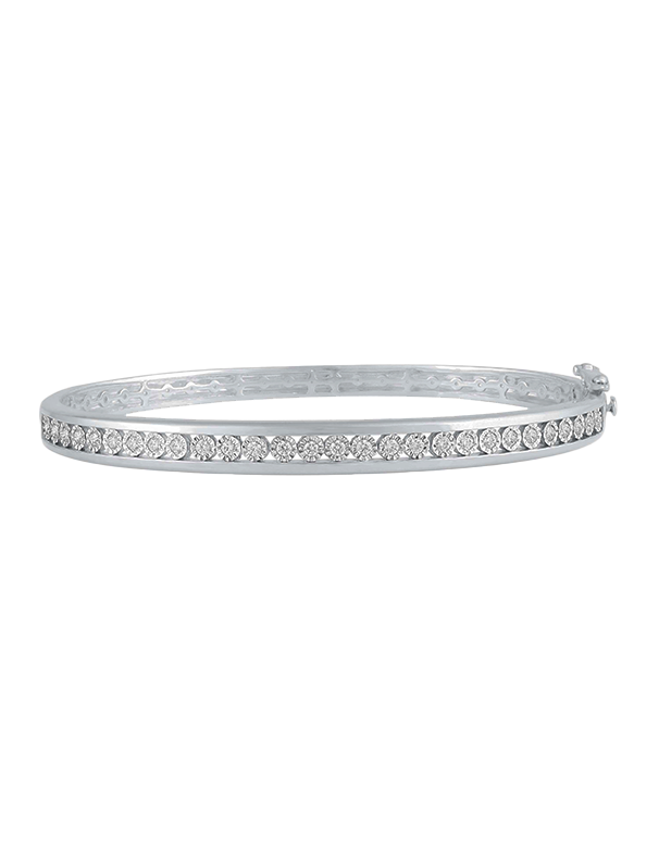 Diamond Bangle - 10ct White Gold Diamond Set Hinged Bangle - 784285