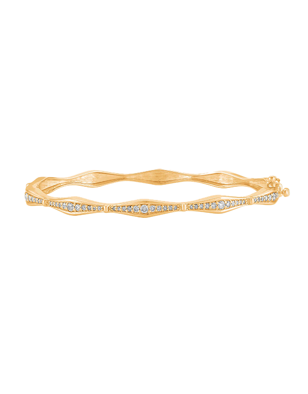Diamond Bangle - 10ct Yellow Gold Diamond Set Hinged Bangle - 784286