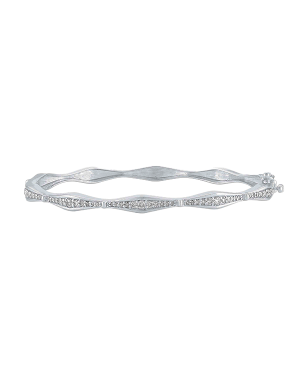 Diamond Bangle - 10ct White Gold Diamond Set Hinged Bangle - 784287