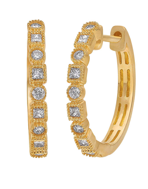 Diamond Earrings - 10ct Yellow Gold Diamond Set Hoop Earrings - 784288