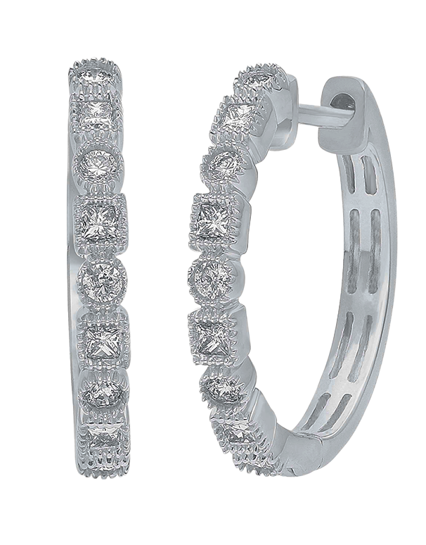Diamond Earrings - 10ct White Gold Diamond Set Hoop Earrings - 784289