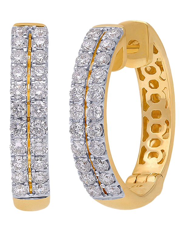 Diamond Earrings - 10ct Yellow Gold Diamond Set Hoop Earrings - 784292
