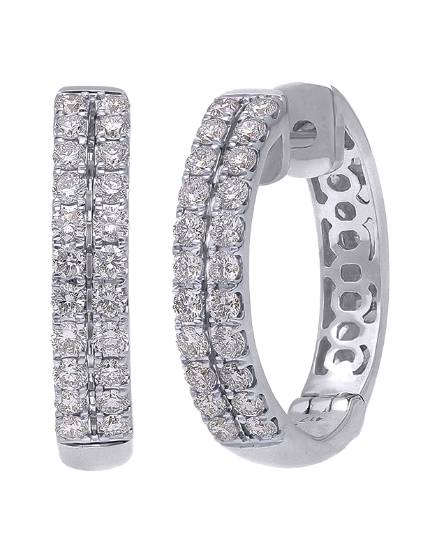 Diamond Earrings - 10ct White Gold Diamond Set Hoop Earrings - 784293