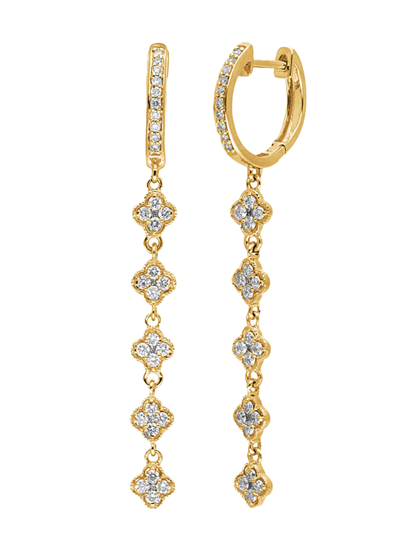 Diamond Earrings - 10ct Yellow Gold Diamond Set Drop Earrings - 784307