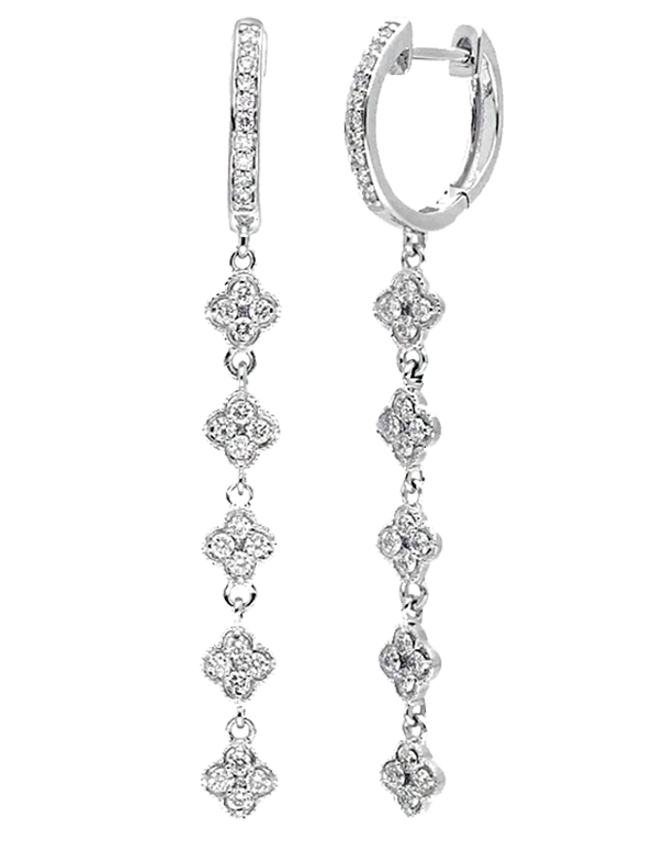 Diamond Earrings - 10ct White Gold Diamond Set Drop Earrings - 784309