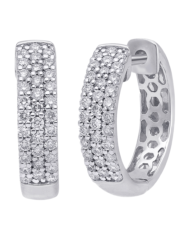 Diamond Earrings - 10ct White Gold Diamond Set Hoop Earrings - 784313