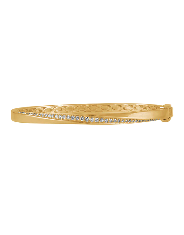 Diamond Bangle - 10ct Yellow Gold Diamond Set Hinged Bangle - 784323