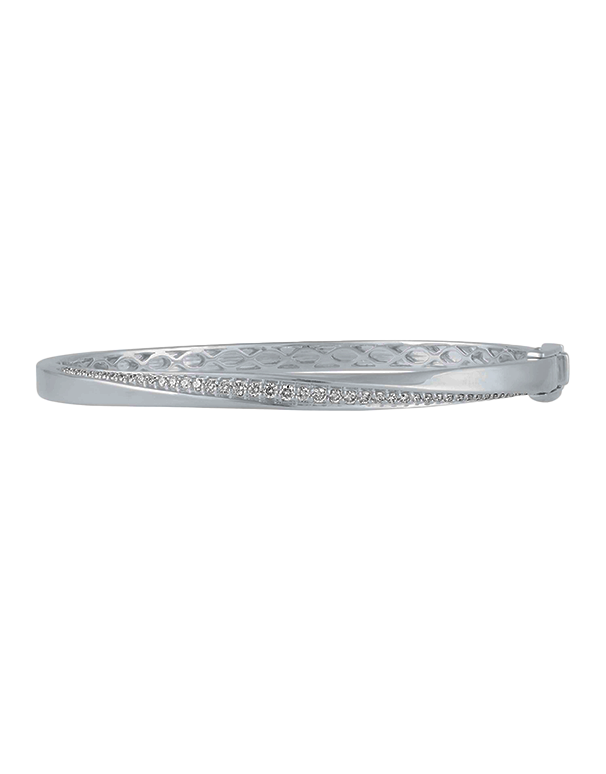 Diamond Bangle - 10ct White Gold Diamond Set Hinged Bangle - 784324