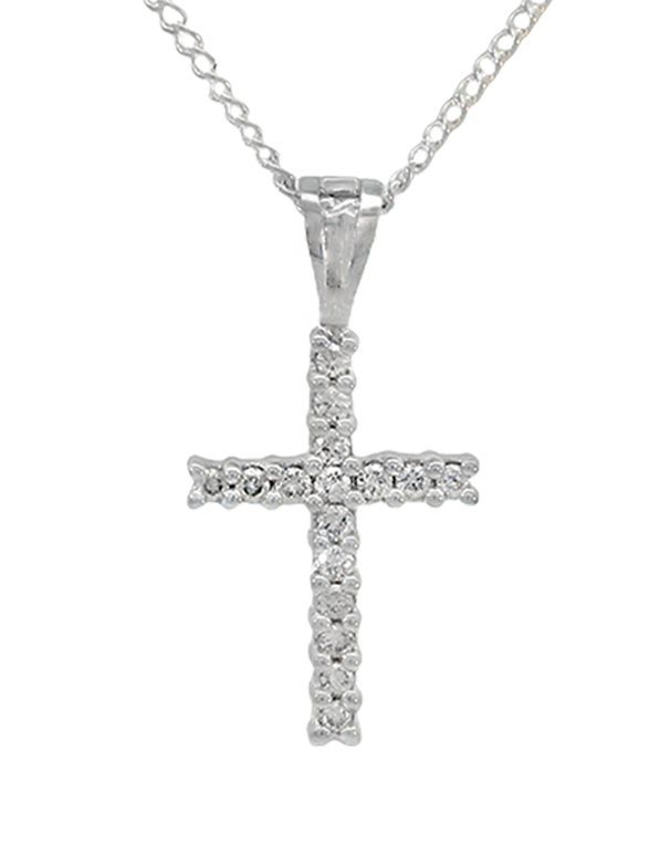 Diamond Pendant - 10ct White Gold Diamond Set Cross Pendant-784362