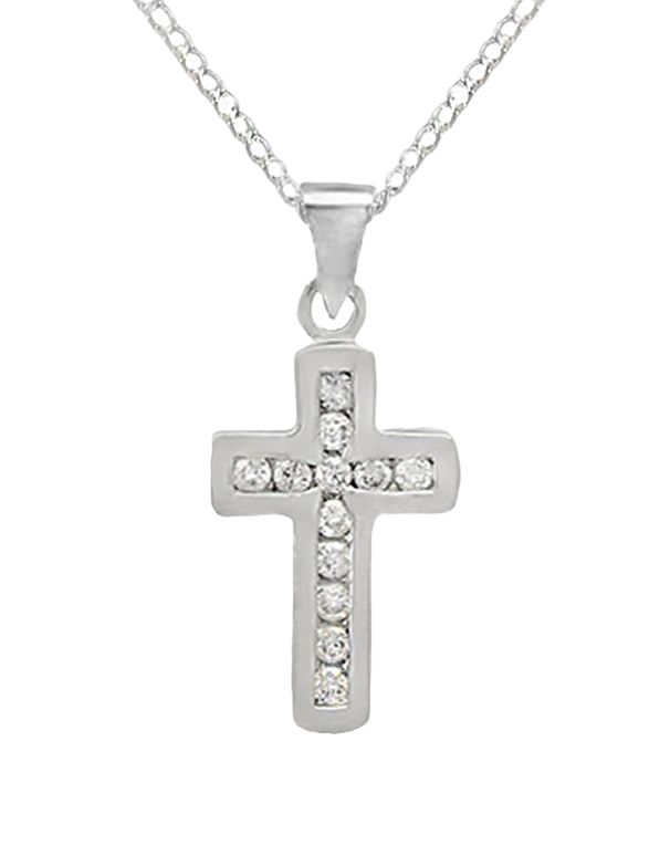 Diamond Pendant - 10ct White Gold Diamond Set Cross Pendant-784363