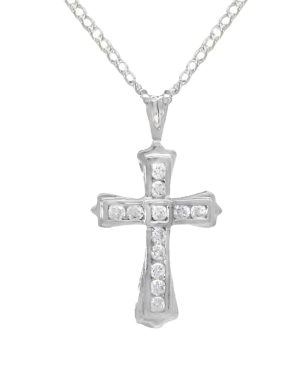 Diamond Pendant - 10ct White Gold Diamond Set Cross Pendant-784364