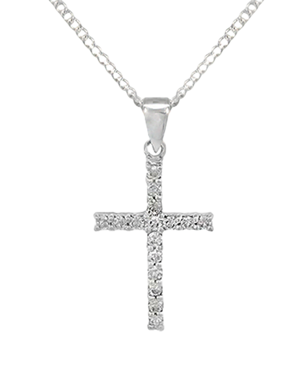 Diamond Pendant - 10ct White Gold Diamond Set Cross Pendant-784366