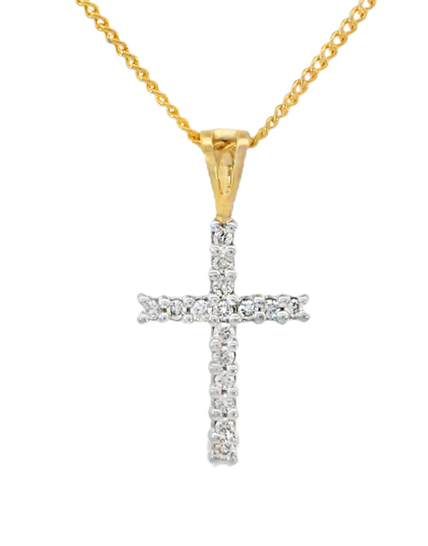 Diamond Pendant - 10ct Yellow Gold Diamond Set Cross Pendant-784376