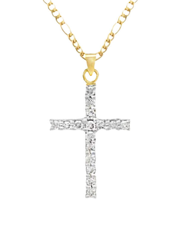 Diamond Pendant - 10ct Yellow Gold Diamond Set Cross Pendant-784380